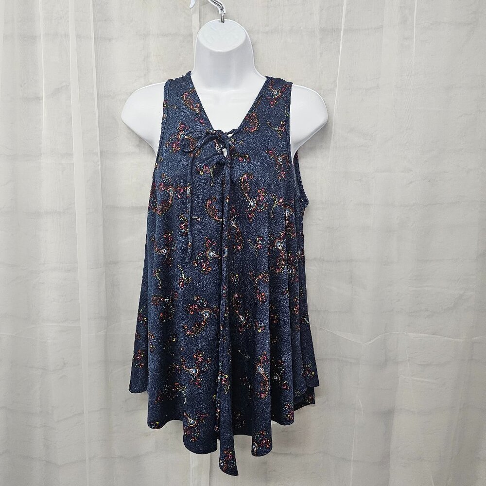 C'est La Vie Blue Tank Drapey Boho Sleeveless Hippie Festival Hi-low M